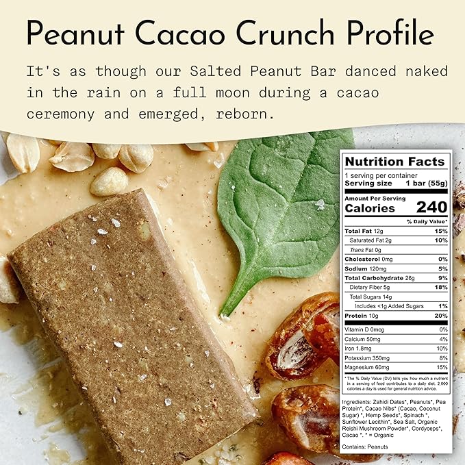 Send Bars Plant-Based Vegan Healthy Protein Bars, With Greens (Peanut Cacao Crunch, 8 Bars) ??Only Real Ingredients, Zero Added Sugar, Gluten-Free, Dairy-Free