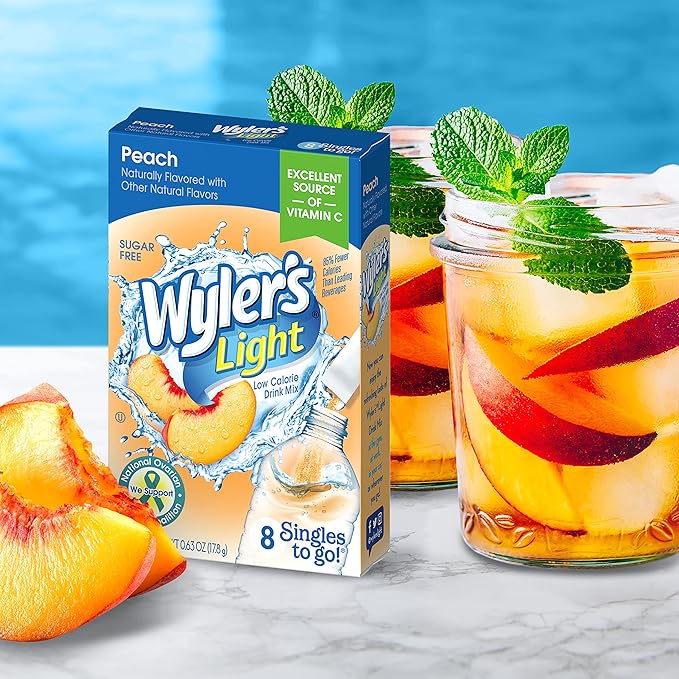 Wyler?셲 Light Singles-To-Go Sugar Free Drink Mix, Peach, 8 CT Per Box (Pack of 12)