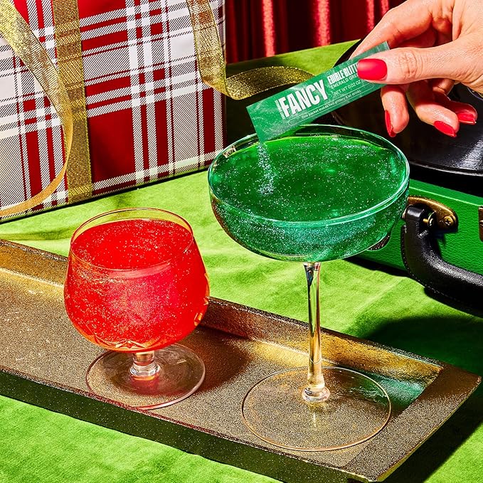 Fancy Sprinkles Mistletoe Magic Edible Glitter Packets Portable & On-The-Go for Sparkling Drinks, Champagne, Cocktails, Wine, Beer, & more. (3 Pack)