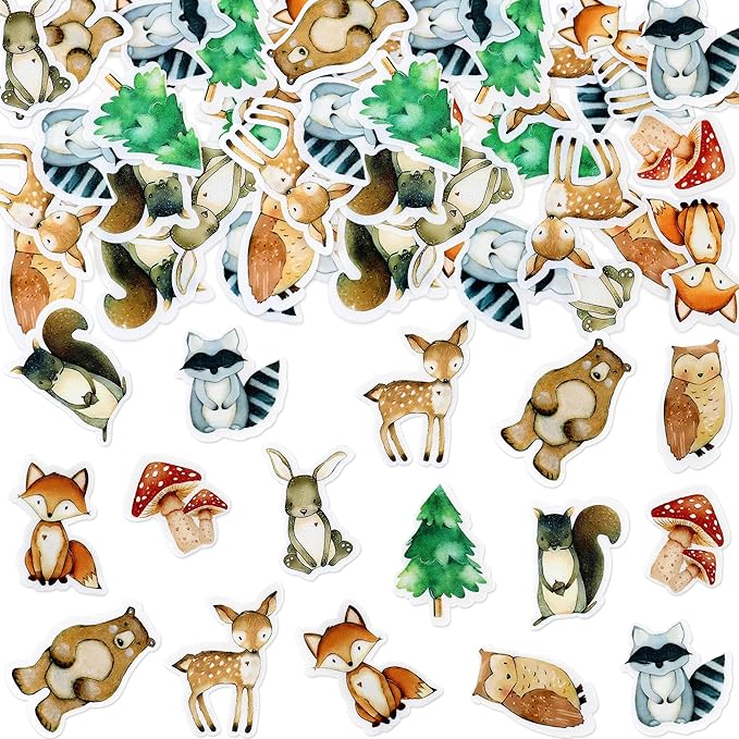 40Pcs Edible Animal Cupcake Toppers Wafer Paper Woodland Cupcake Toppers Picks for Animal Drink Topper Baby Shower or Birthday Party Decoration