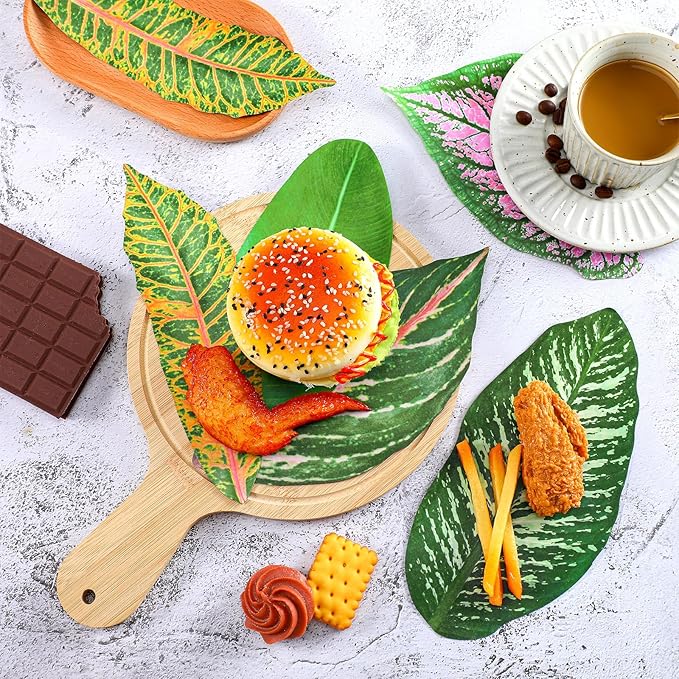 Kisston 50 Pcs Charcuterie Board Parchment Paper Tropical Leaves 8.7 Inch Paper Leaves for Cheese Board Double Sided Tropical Parchment for Holiday Party Decorations Table Food Serving