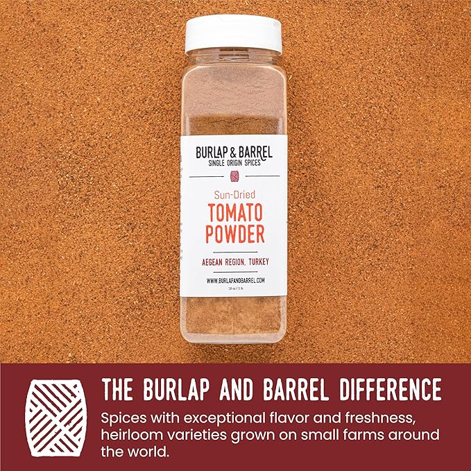 Burlap & Barrel Sun-Dried Tomato Powder - Deep Umami and Savory Tanginess for Popcorn, Fried Chicken, Sauces & Salads - As seen on Shark Tank - 16oz Plastic Container