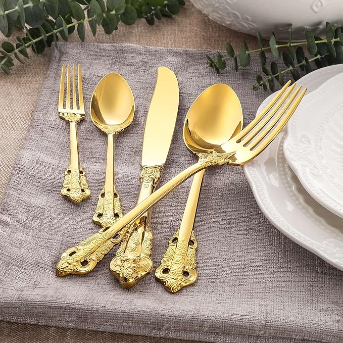 KEAWELL Luxury 7" Tea Spoon, Set of 4, 18/10 Stainless Steel, Sturdy Dessert Spoon, Gorgeous Design with Exceptional Mirror Polished Finish (Gold)
