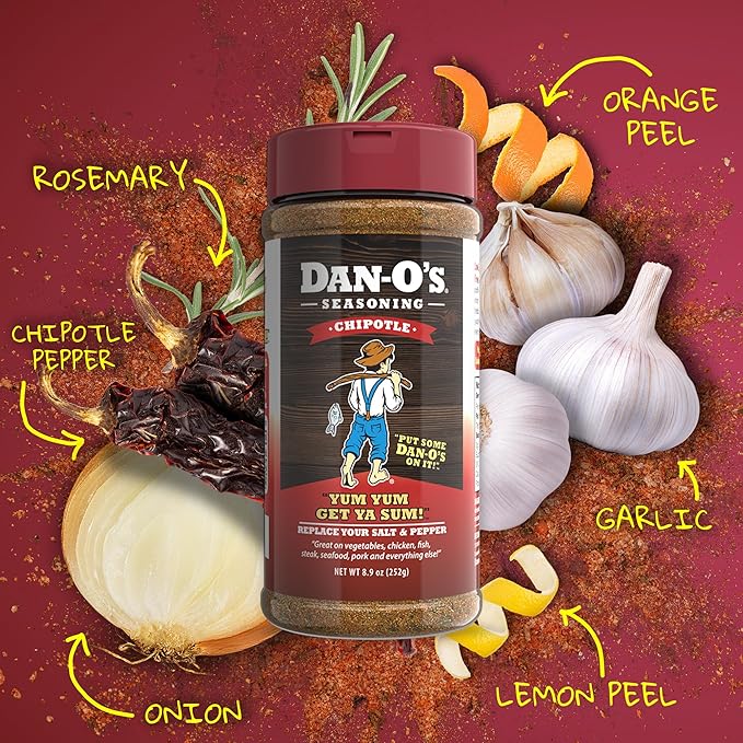 Dan-O's Chipotle Seasoning, 8.9 oz Bottle, All Purpose Seasoning for Chicken Wings, Pork, Brisket, Tacos and More, Sugar Free, Zero Calorie, Use this Spice Blend to Craft a Marinade, Dry Rub or Sauce