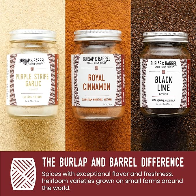 Burlap & Barrel 3-Pack Spice Gift Set ??3 Full-Size Jars of Favorite Spices for the Curious Cook ??Includes Cinnamon, Garlic & Lime Seasonings - As Seen On Shark Tank