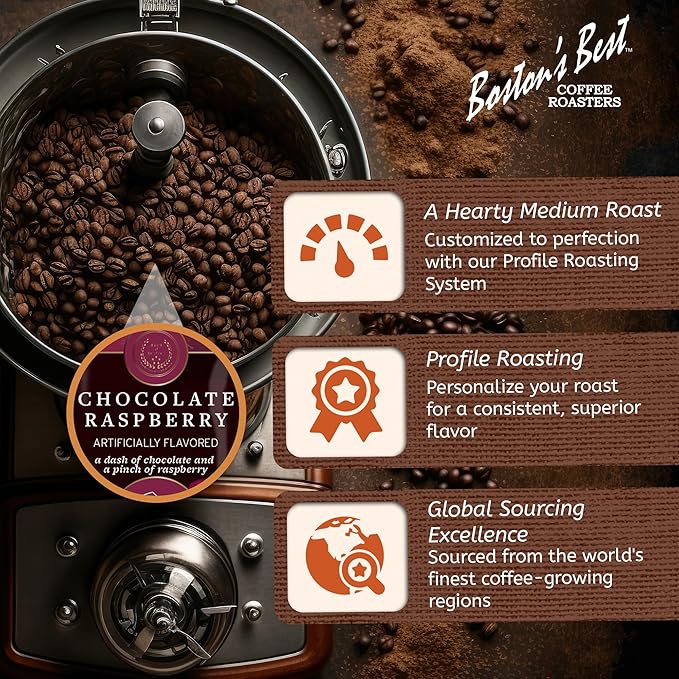 Boston???Best Gourmet Ground Coffee ??Chocolate Raspberry Flavored Coffee ??Medium Roast ??11 oz