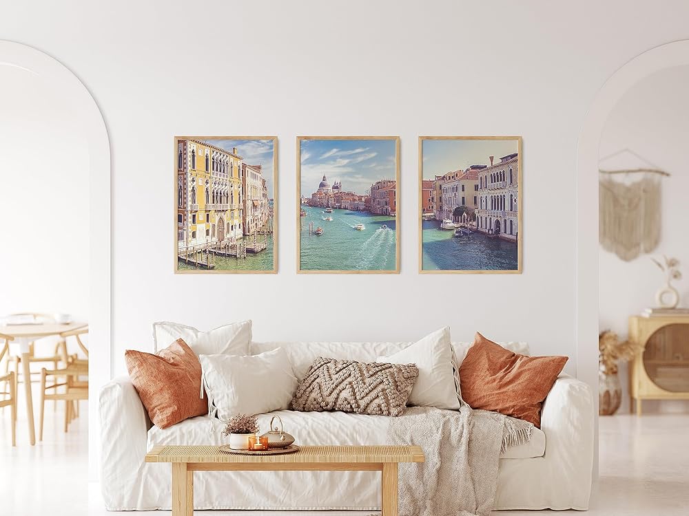 Venice Panoramic Photography Prints, Unframed, Set of 3, Boats, Canal, Coastal Home and Wall Decor, All Sizes (8x10)