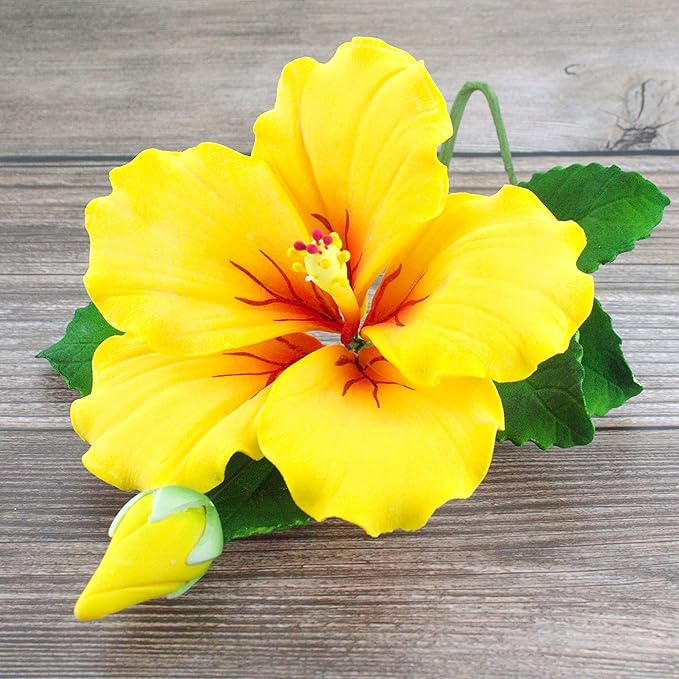 Global Sugar Art Hibiscus Sugar Cake Flowers Spray, Yellow Hawaiian Cake Flower Large. 1 Count by Chef Alan Tetreault
