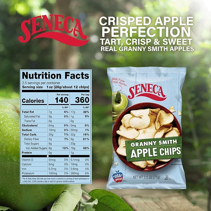 Seneca Granny Smith Apple Chips | Made from Fresh Apples | 100% Granny Smith Apples | Yakima Valley Orchards of Washington | Crisped Apple Perfection | Foil-Freshness bag | 2.5 ounce (Pack of 12)