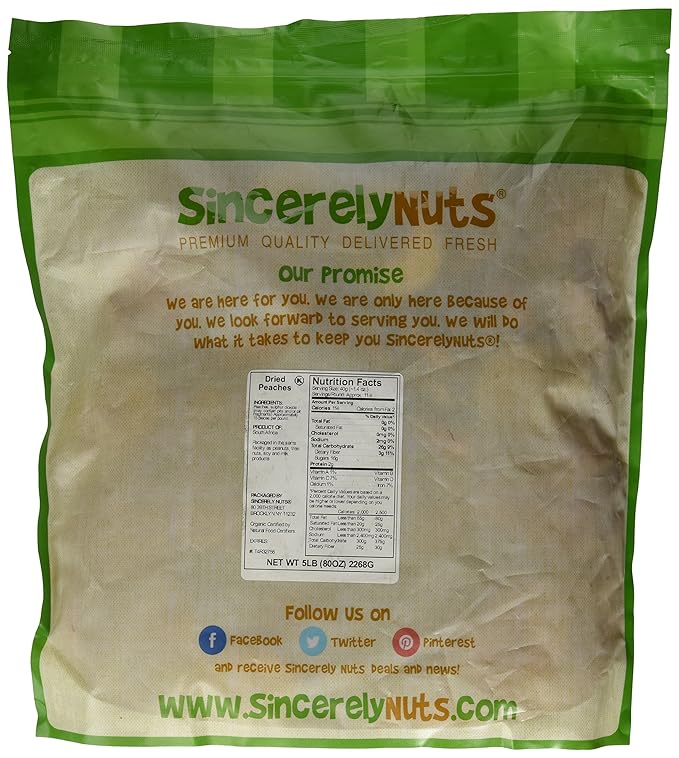 Sincerely Nuts Dried Fresh Peaches, 5 lb - Dried Fruit No Sugar Added - Unsweetened Peach Slices - Natural, Kosher & Vitamin C Rich Chunks for Mix Dry Fruits, Sweet Fruity Treats & Baking