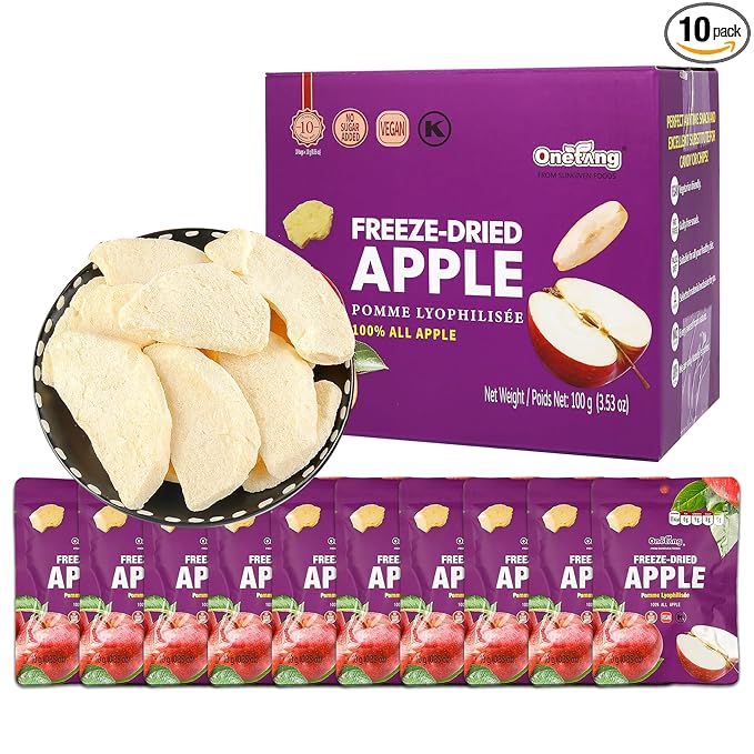 ONETANG Freeze-Dried Fruit Apple Chips, 10 Pack Single-Serve Pack, Non GMO, Kosher, No Add Sugar, Gluten free, Vegan, Holiday Gifts, Healthy Snack 0.35 Ounce