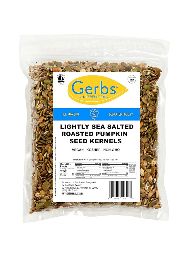 Gerbs Lightly Sea Salted Pumpkin Seed Kernels 1 lb. | Small Batch Roasted, No Additives, Resealable Bag | Crunchy & Savory | Top 14 Allergen-Free