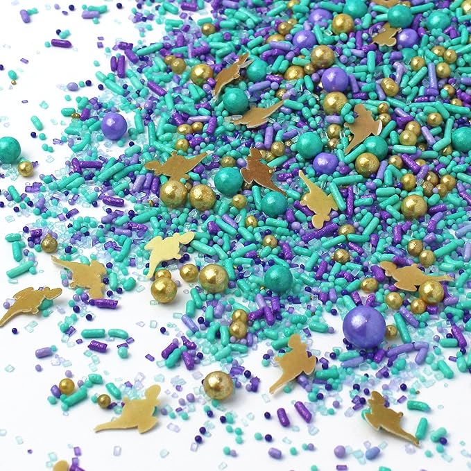 Sprinkle Pop Arabian Princess Sprinkles Mix| Aqua Lavender Purple Sprinkles with ~10 Genie Bottle Toppers and Gold Dragees| Girl Birthday Decorating Sprinkles Made in USA for Cake Cookie Cupcakes, 2oz