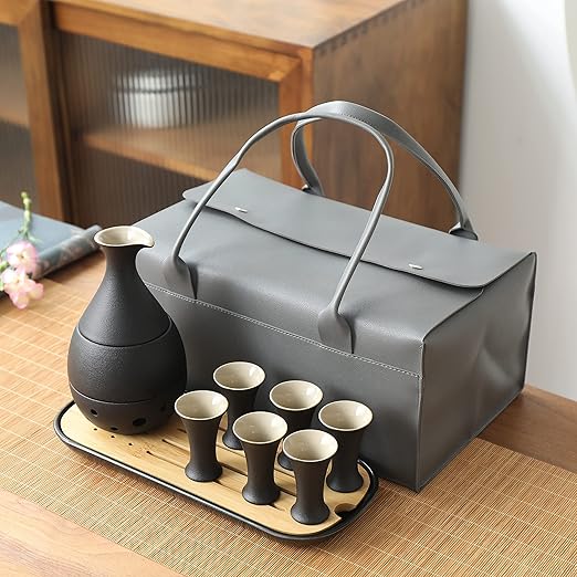 TEANAGOO 11 Pcs Sake Set, Sake Cups(0.9 Oz) with Bamboo Tray, Saki Cup Set with Warmer Pot(6 Oz), Sake Warmer Gift Sets for Friends/Family In Winter. Sake Set with Warmer for Christmas, Birthday, T1