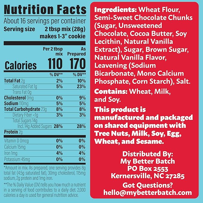 My Better Batch, Chocolate Chip Cookie Mix, Simple Cookie Recipe, Chocolate Chunk Cookies, Makes 16 Large Cookies, Non GMO, Kosher, 16oz (Pack of 1)