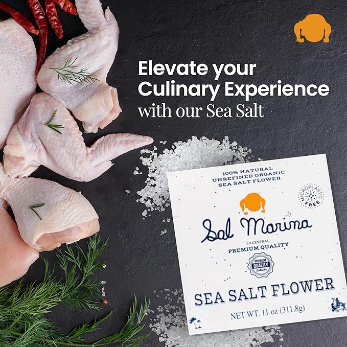SAL MARINA | Unrefined Sea Salt Flower 11oz - Harvested Hand | Kosher Salt 100% Natural - Vegan Gluten Free Organic Table Salt Seasoning Food