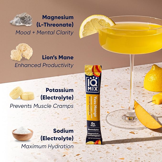 IQMIX x Chef Thomas Keller - Hydration Electrolyte Powder ??4-in-1 Formula for Hydration, Mental Clarity, Mood and Recovery ??Sugar-Free, Keto, Magnesium L-Threonate, Lion?™s Mane ??20 Count Yuzu Mango
