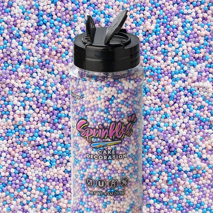 Mermaid Pastel Nonpareils Sprinkles, 4oz Edible Pink Blue and Purple Pearl Sprinkles for Ice Cream Toppings Cupcake Cake Chocolate Decoration, Wedding Party Cookies Baking Dessert Food Supplies
