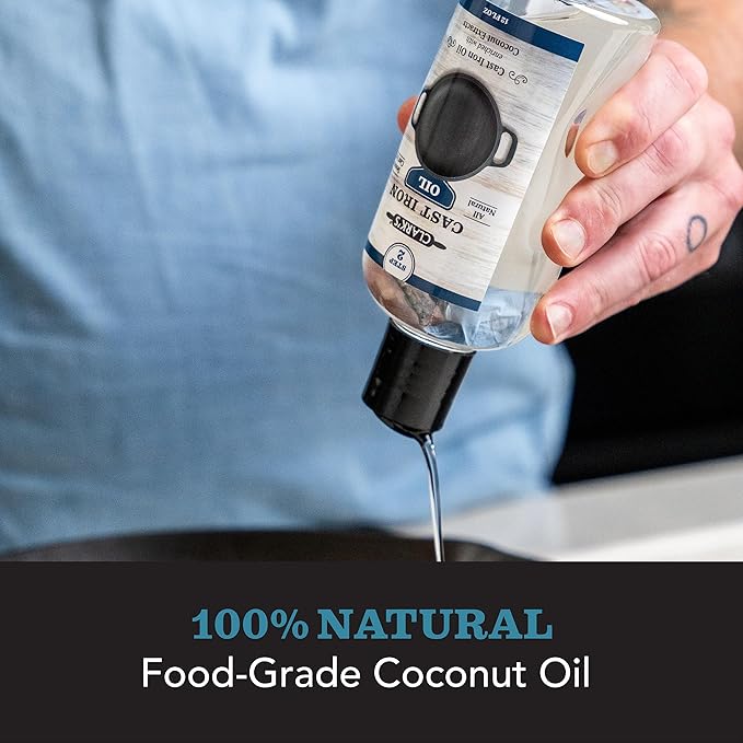 CLARK???Seasoning Oil for Cast Iron Skillets 12oz - 100% Plant-Based Coconut Oil - Mineral Oil for Skillets, Griddles - Food Grade Mineral Oil for Cookware
