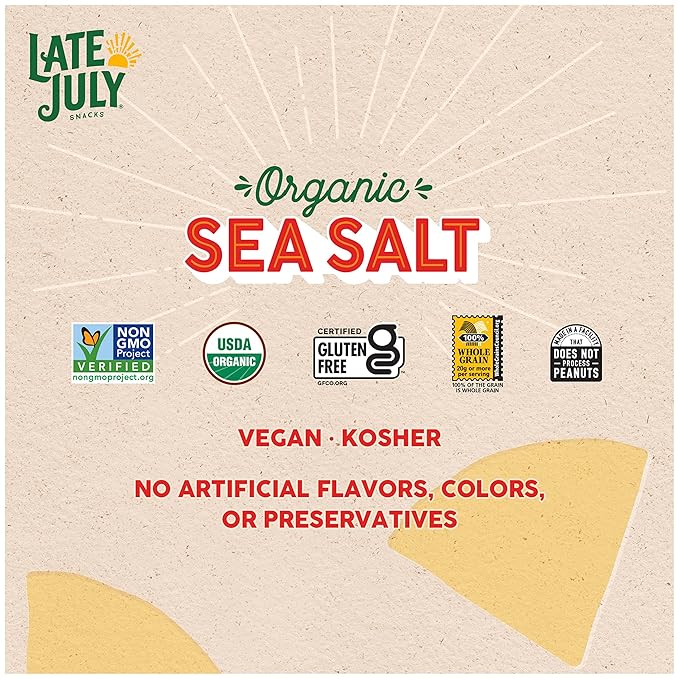 Late July Snacks Thin And Crispy Organic Tortilla Chips Sea Salt, 14.75 Oz (Pack of 2)
