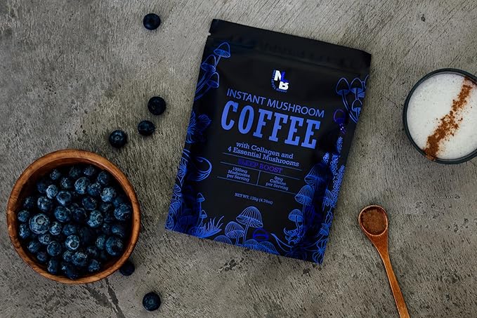 Sleep Boost Organic Mushroom Instant Coffee - 135g, 15 Servings Pouch - Healthy Coffee alternative and Substitute - With Collagen, Lions Mane and Antioxidants