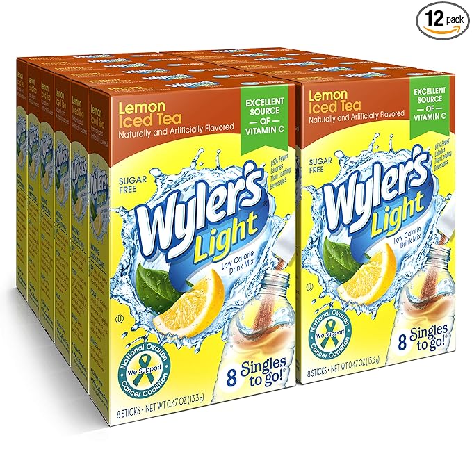 Wyler's Light Singles To Go Powder Packets, Water Drink Mix, Lemon Iced Tea, 96 Single Servings (Pack of 12)
