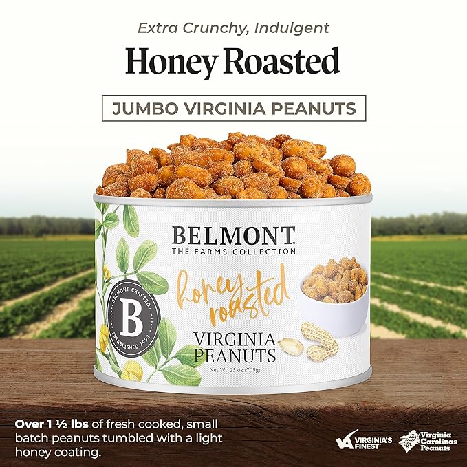 Belmont Peanuts Gourmet Honey Roasted Virginia Peanuts, 25 oz (1 Pack) ??Only 8 Simple Ingredients, No Preservatives, 6g Protein ??A Premium, Sweet, Salty, Crunchy, Hand Seasoned Snack