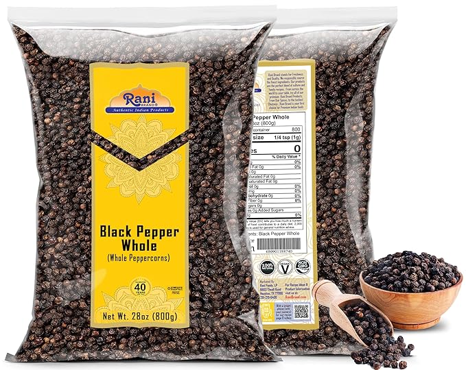 Rani Black Pepper Whole (Peppercorns), Premium MG-1 Grade 28oz (1.75lbs) 800g ~ All Natural | Gluten Friendly | Non-GMO | Kosher | Product of Vietnam | Perfect size for Grinders!