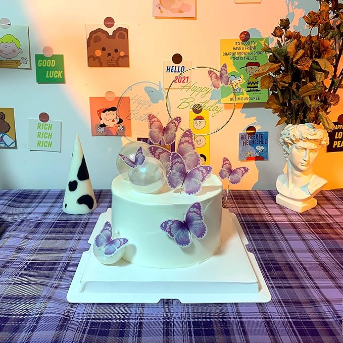 11-Piece Purple & Gold Butterfly Cake Toppers Set - Happy Birthday & Party Decorations