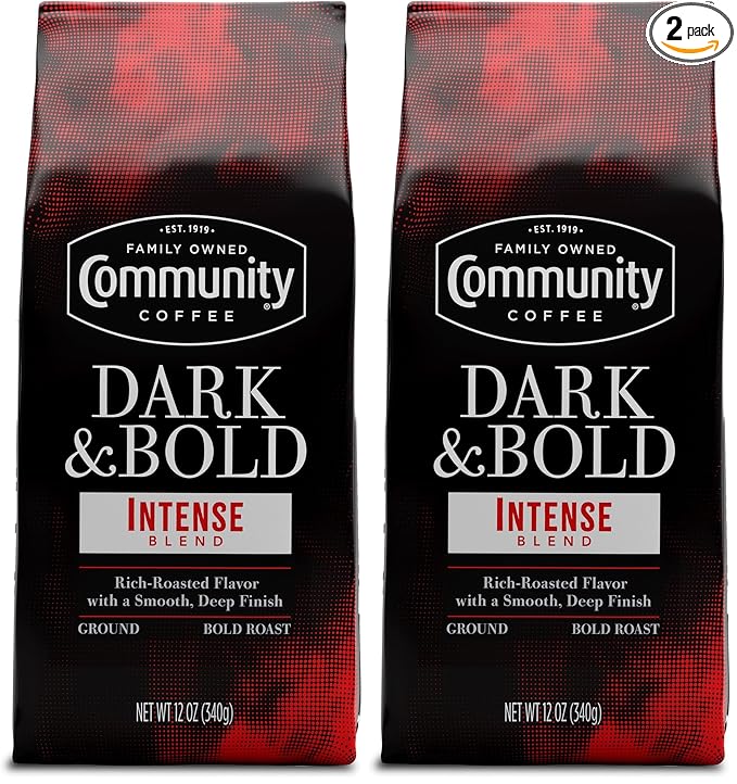 Community Coffee Dark & Bold Intense Blend, Dark Roast Ground Coffee, 12 Ounce Bag (Pack of 2)