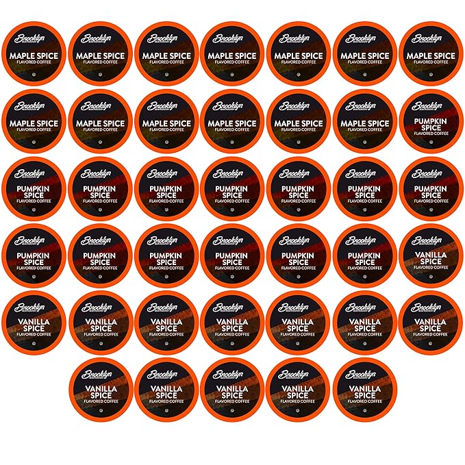 Brooklyn Beans Roastery Coffee Pods, Fall Flavored Variety Pack Sampler (Pumpkin, Maple, Vanilla) - Compatible with Keurig K Cup Brewers Including 2.0 Machines, 40 Count