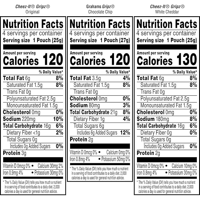 Gripz Mini Baked Snack Crackers, Sweet and Salty Snacks, Variety Pack, 11oz Box (12 Pouches)