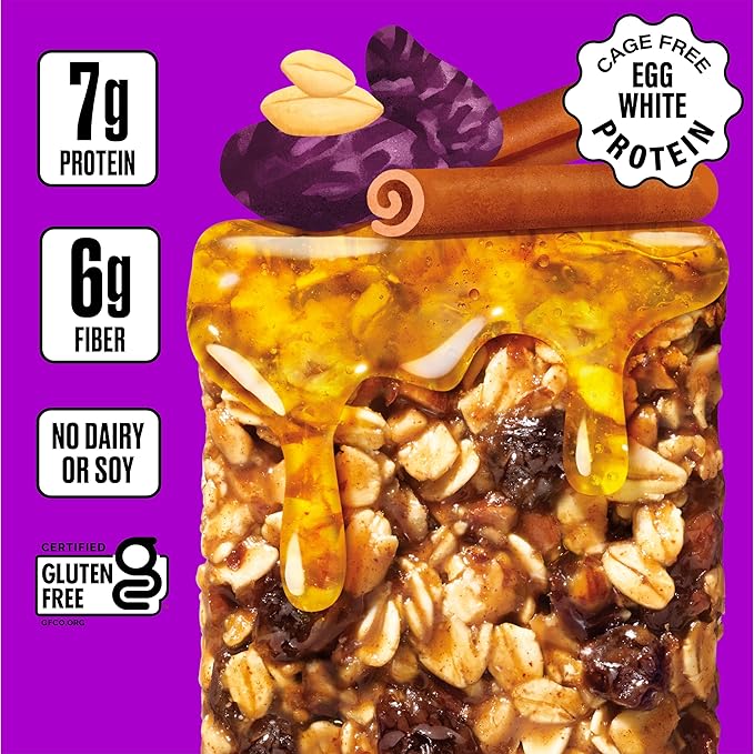 OVER EASY Oatmeal Raisin Breakfast Bars | All Natural, Clean Ingredient Protein Bars | Breakfast & Cereal Bars | 12 Protein Snack Bars Gluten Free, Dairy Free, Soy Free