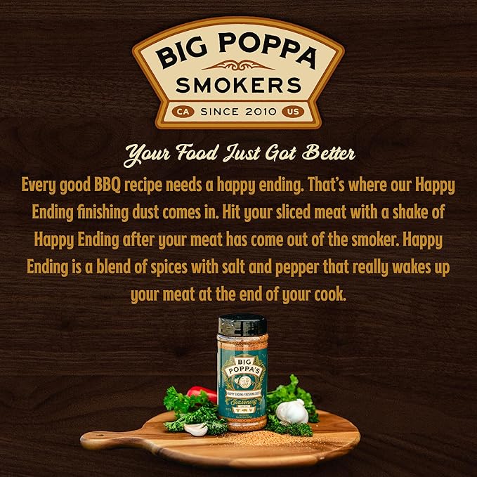 Big Poppa's Happy Ending Finishing Dust Seasoning – Irresistible BBQ Seasoning for an Extra Kick of Flavor – Elevate your BBQ Game with This Mix for Pulled Pork, Beefsteak and More! (13 Oz)