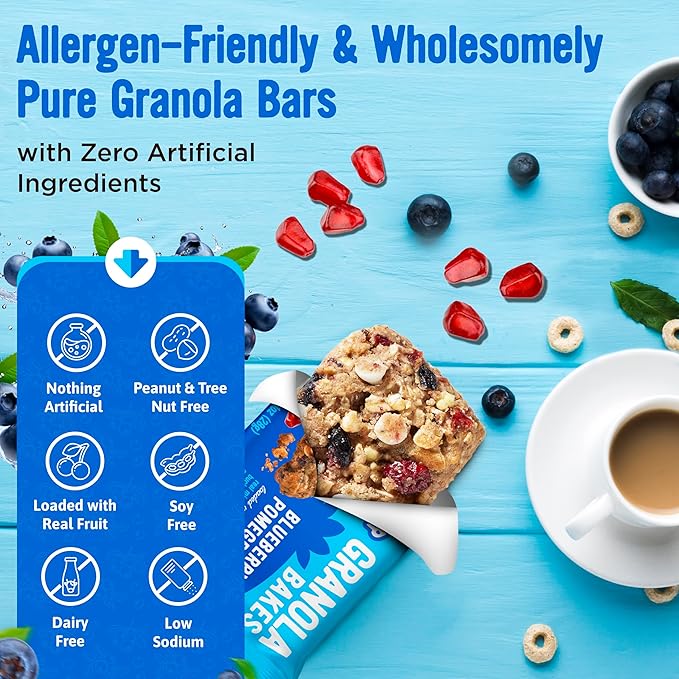 Cooper Street Blueberry Pomegranate Granola Bakes (48 Count) – Individually Wrapped Soft and Chewy Granola Bars Bulk – Low Sodium, Nut & Dairy Free - Perfect As Healthy Bulk Office or Classroom Snacks