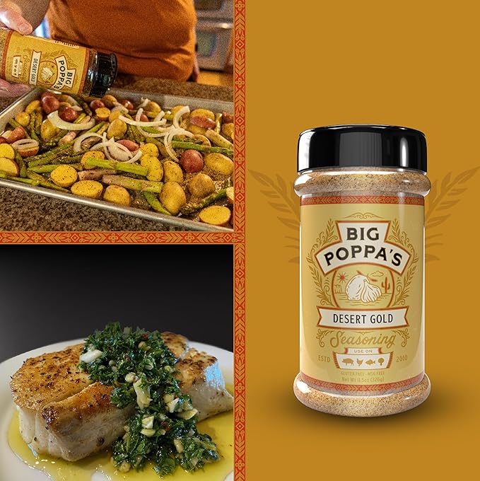 Big Poppa’s Desert Gold Seasoning — Irresistible Lemon & Mediterranean Flavors Blend — Gluten-Free Spice Mix — Chicken & Fish Seasoning for Cooking with Citrus Flavor (11.5 Oz)