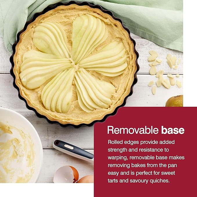 Zyliss E980197 Non-Stick Loose Base Tart Tin | 25cm/10in | Carbon Steel | Dark Blue | Cake Tin/Baking Tin/Bakeware/Cake Mould | Dishwasher Safe | 5 Year Guarantee