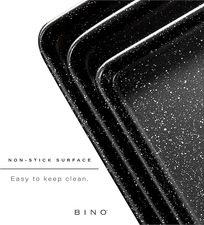 BKN Cookie Sheet Pan Set - 3-Piece Speckled Black | Carbon Steel NonStick Pans | Oven Safe