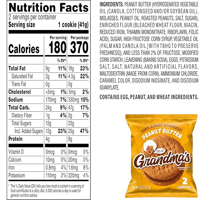 Grandma's Cookies, Peanut Butter, 2.5 Ounce (Pack of 10)