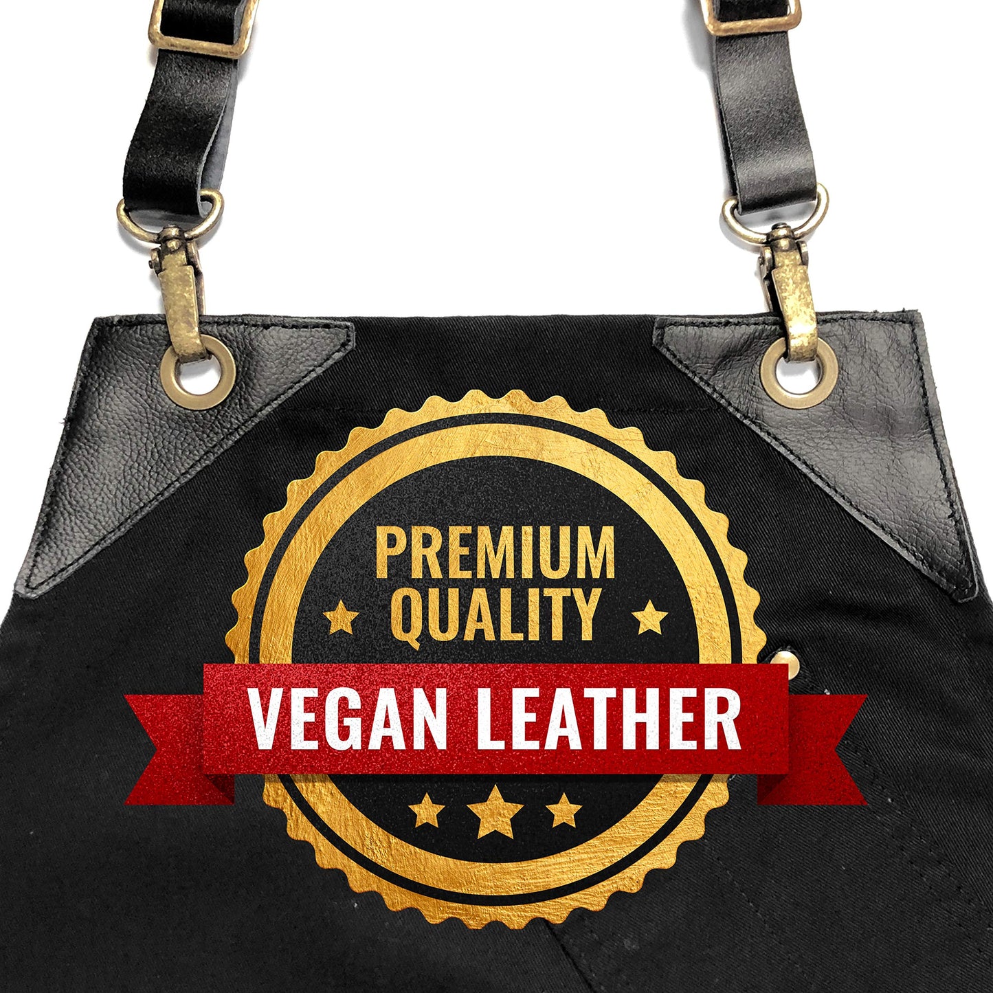 Under NY Sky Barista Apron, Detachable Leather Straps, Riveted - Black
