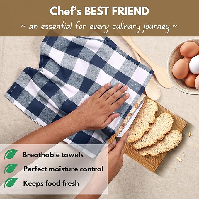 Native Fab 4-Pack Kitchen Towel with Hanging Loop 16x26 inches, Cotton Buffalo Check Kitchen Towels for Cleaning Drying, Washcloths Soft & Absorbent Cloth Rags, Bar Towel, Dish Cloth, Navy