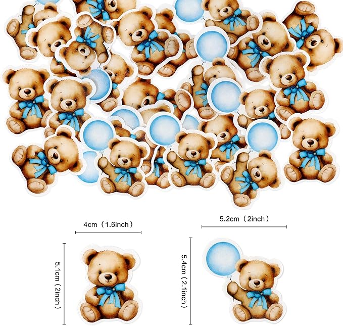 40 PCS Edible Baby Shower Bear Cupcake Toppers Drink Topper Selection Baby Bear Theme Baby Shower Decorative Supplies Jungle Animal Theme Birthday Party Cake Decorative Supplies Blue