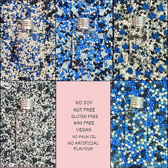 Confect Edible Sprinkles ??Assorted Pack of 5 | Black, Blue & White Sprinkles Mix for Cake Decorating, Cupcakes, Cookies, and Party Desserts | Vegan, Gluten-Free, Nut-Free, Soy-Free, Dairy-Free, Palm Oil-Free- 5 Oz