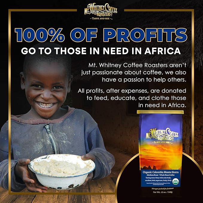 Mt. Whitney Colombia Monte Sierra Organic, Single Origin, Medium Dark Roast, Smooth Full Flavored, Low Acid Coffee (Whole Bean, 12 Oz)