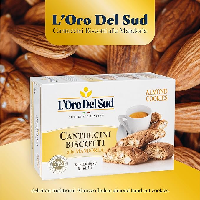L'Oro Del Sud Traditional Almond Biscotti, Cantuccini d'Abruzzo, Italian Cookies Madewith Real Quality Ingredients, 200 G, 7 oz