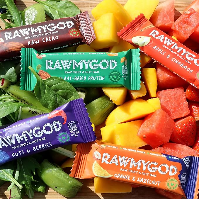 RAWMYGOD Fruit and Nut Bars, Gluten Free, Vegan, No Added Sugar (20 bars, Vitality Pack - 5 Prebiotic, 5 Moringa, 5 Baobab, 5 Daily)