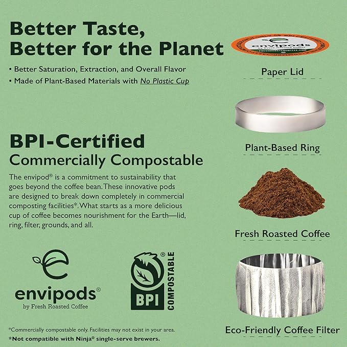Fresh Roasted Coffee, Irish Cream Compostable envipods, Medium Roast, Kosher, 12 Count, for Keurig K Cup Brewers | Not for use in Ninja or Hamilton Beach Brewers