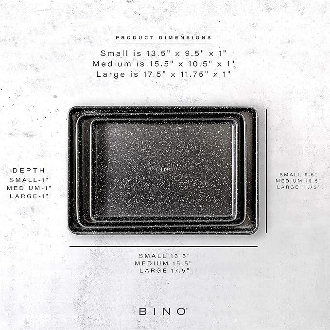 BKN Cookie Sheet Pan Set - 3-Piece Speckled Black | Carbon Steel NonStick Pans | Oven Safe