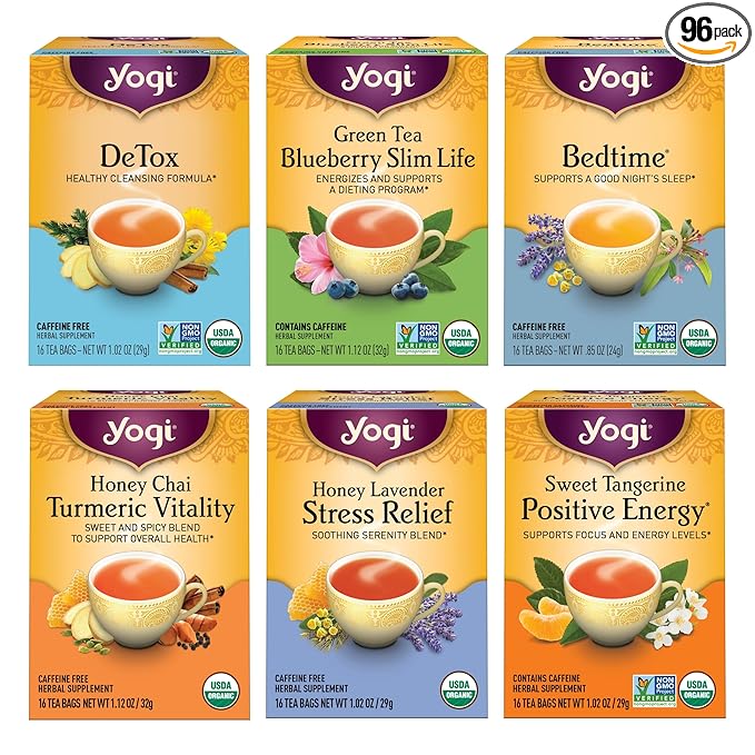 Yogi Tea Favorites Variety Pack - 16 Bags per Pack (6 Packs) - Organic Gift Box - Includes Sweet Tangerine Positive Energy, Honey Lavender Stress Relief, Bedtime & More