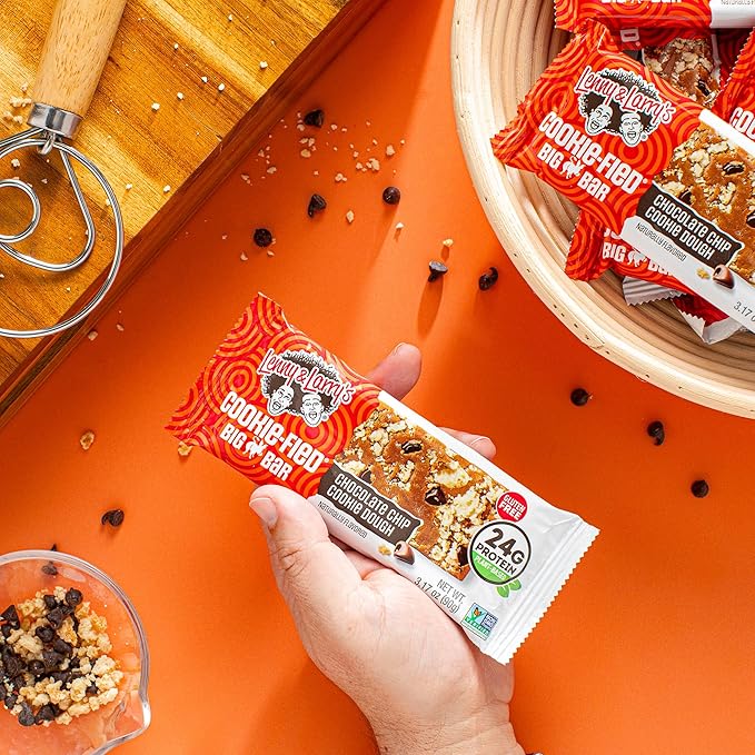 Lenny & Larry's Cookie-fied BIG BAR ??Chocolate Chip Cookie Dough Vegan Protein Bars 12x90g ??Healthy Snacks, 24g Plant Protein & 10g Prebiotic Fiber ??Gluten free Power Bar, Keto Friendly & Vegan